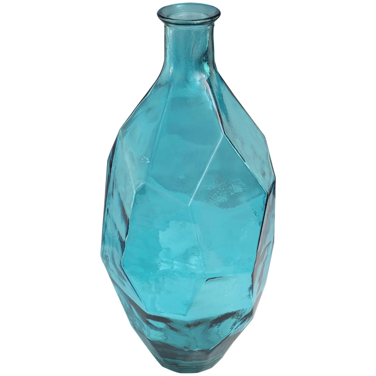 24" Teal Recycled Glass Tall Spanish Bottleneck Vase
